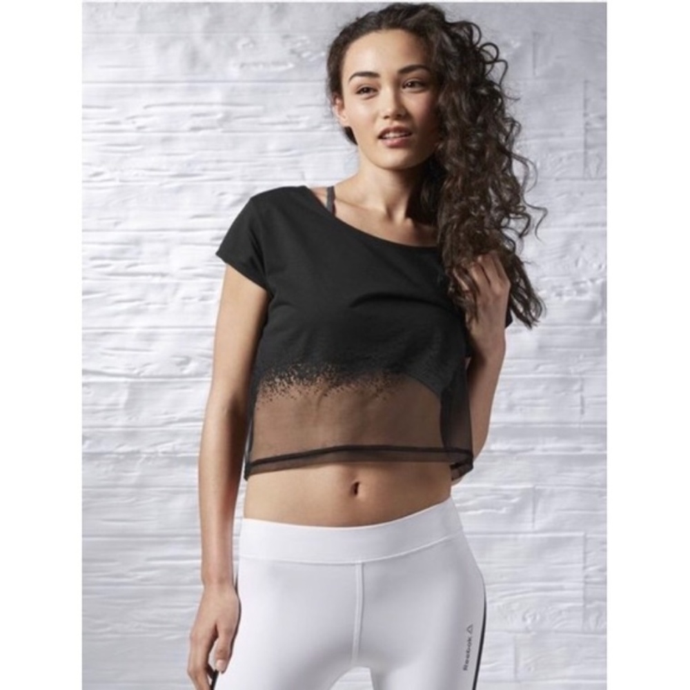 Reebok Black Mesh Burnout Crop Top, Size Large